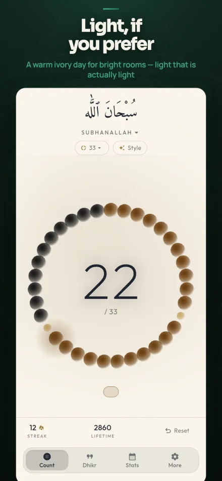 The bead counter in the light theme.